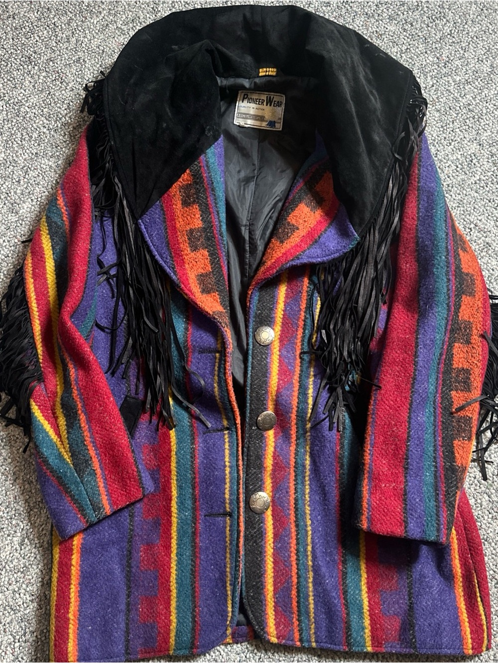 Vintage PIONEER Women's Multicolor Southwestern Wool Jacket with Fringe